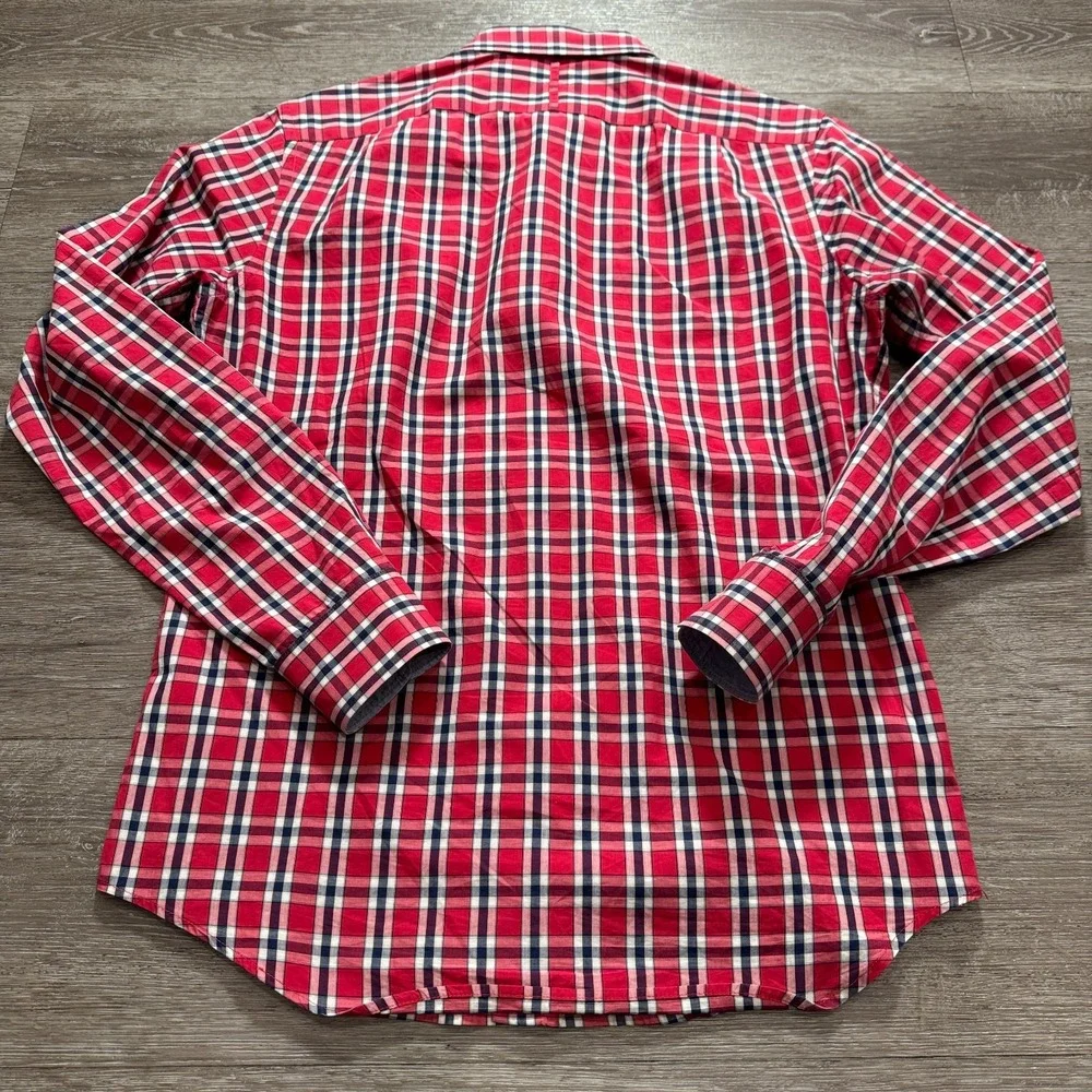 Banana Republic Shirt Men‎ S Red 100% Cotton Plaid Soft Wash Preppy Button Down